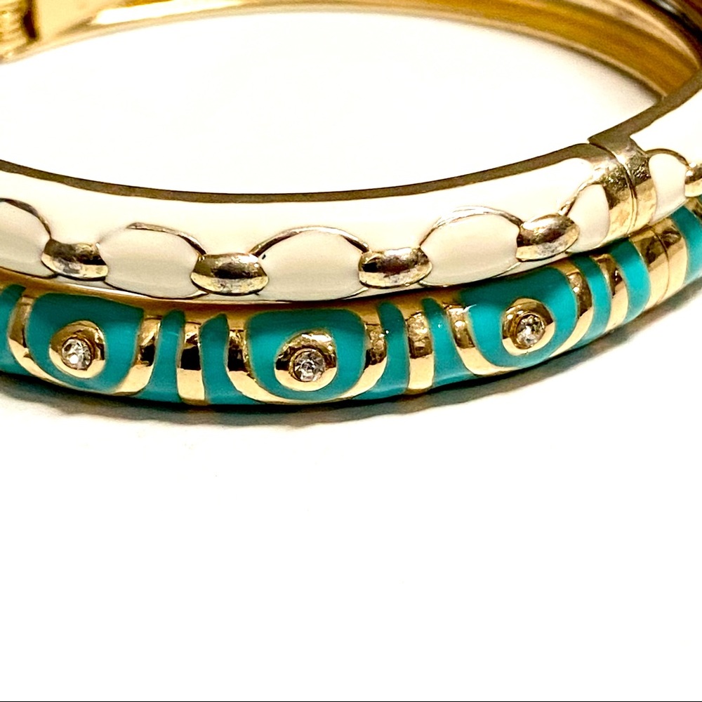 Sequin Set Of Two Enamel Hinge Cuff Bracelets Whi… - image 4